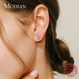 925 Silver Hollow Out Line Opal Stud Earrings Fine Jewelry