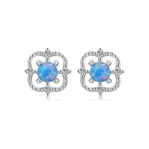 925 Silver Hollow Out Line Opal Stud Earrings Fine Jewelry