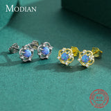 925 Silver Hollow Out Line Opal Stud Earrings Fine Jewelry