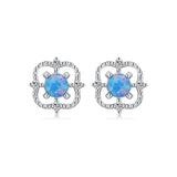 925 Silver Hollow Out Line Opal Stud Earrings Fine Jewelry