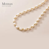 925 Sterling Silver Pearl Charm Necklace Short Chain Jewelry Wedding