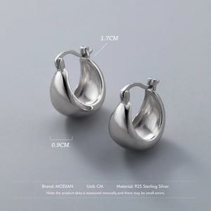925 Silver Smooth Circle Hoop Earrings Platinum Plated Women Fine Jewelry