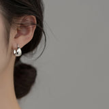 925 Silver Smooth Circle Hoop Earrings Platinum Plated Women Fine Jewelry