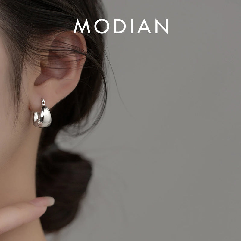 925 Silver Smooth Circle Hoop Earrings Platinum Plated Women Fine Jewelry
