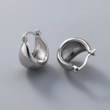 925 Silver Smooth Circle Hoop Earrings Platinum Plated Women Fine Jewelry