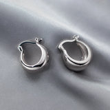 925 Silver Smooth Circle Hoop Earrings Platinum Plated Women Fine Jewelry