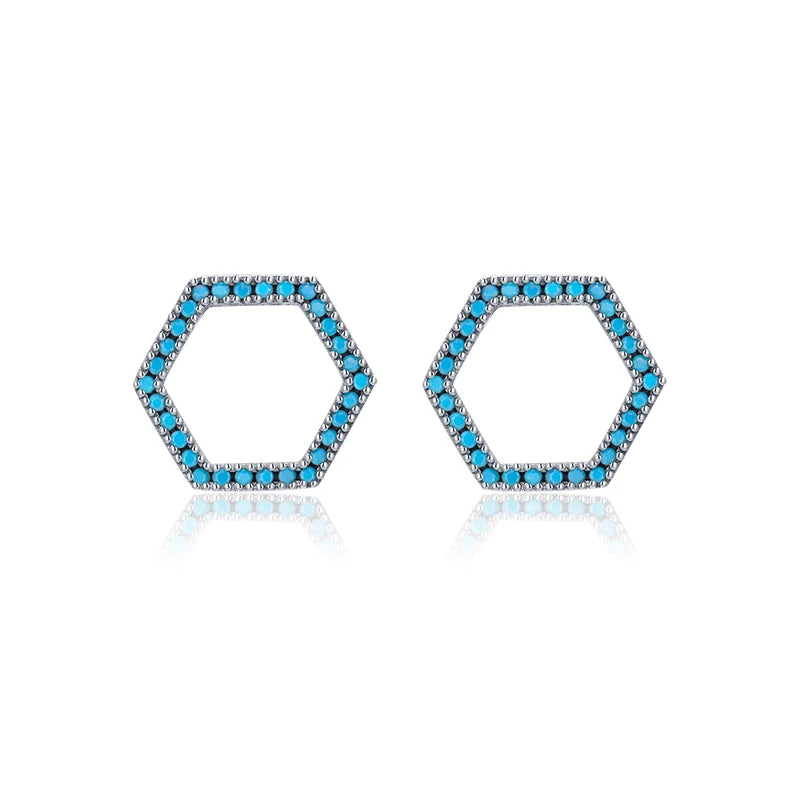925 Silver Vintage Turquoise Geometric Stud Earrings for Women