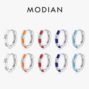 925 Silver Colorful Enamel Hoop Earrings Women's Fine Jewelry Gift