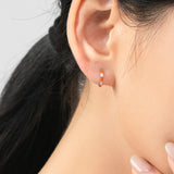 925 Silver Colorful Enamel Hoop Earrings Women's Fine Jewelry Gift
