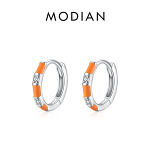 925 Silver Colorful Enamel Hoop Earrings Women's Fine Jewelry Gift