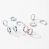 925 Silver Colorful Enamel Hoop Earrings Women's Fine Jewelry Gift