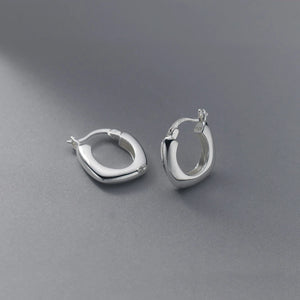 925 Silver Square Ear Buckle Hoop Earrings Women Jewelry Gift