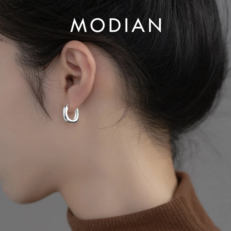 925 Silver Square Ear Buckle Hoop Earrings Women Jewelry Gift