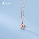 925 Sterling Silver CZ Snowflake Necklace Rose Pendant