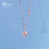 925 Sterling Silver CZ Snowflake Necklace Rose Pendant