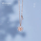 925 Sterling Silver CZ Snowflake Necklace Rose Pendant