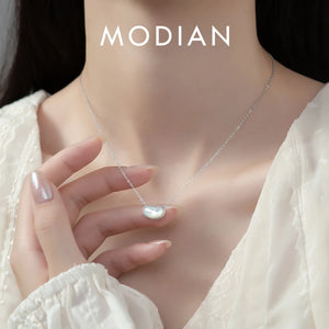 925 Sterling Silver Shell Pearl Platinum Pendant Necklace Women Anniversary