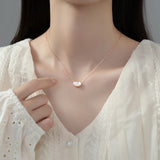 925 Sterling Silver Shell Pearl Platinum Pendant Necklace Women Anniversary