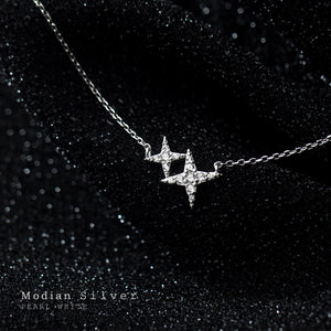 925 Silver Cross Star Pendant Necklace Clear CZ Sparkle Fine Jewelry