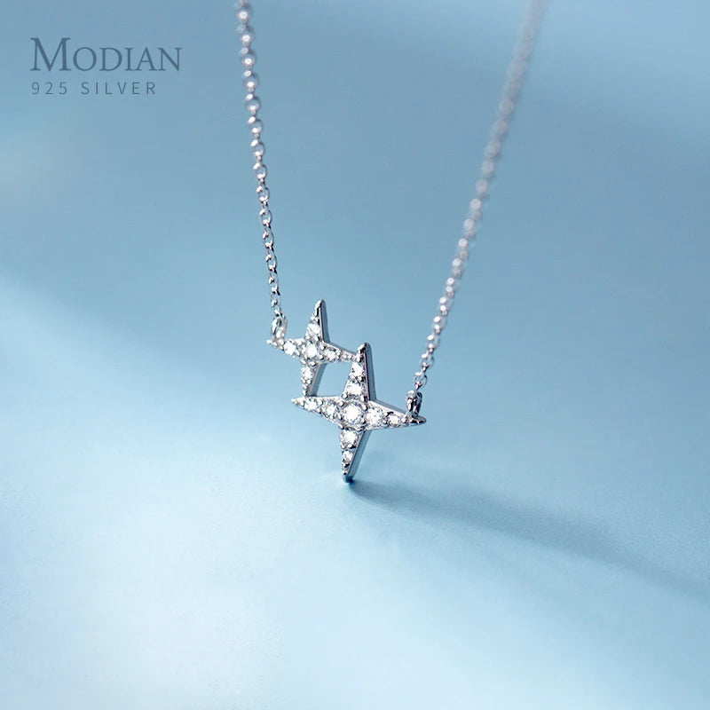 925 Silver Cross Star Pendant Necklace Clear CZ Sparkle Fine Jewelry