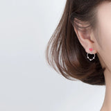 Zircon Hearts Dangle Earring 925 Silver Red Enamel Love Drop Fine Jewelry