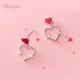Zircon Hearts Dangle Earring 925 Silver Red Enamel Love Drop Fine Jewelry