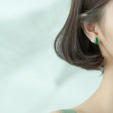 925 Silver Green Enamel Avocado Stud Earrings for Women