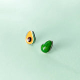 925 Silver Green Enamel Avocado Stud Earrings for Women