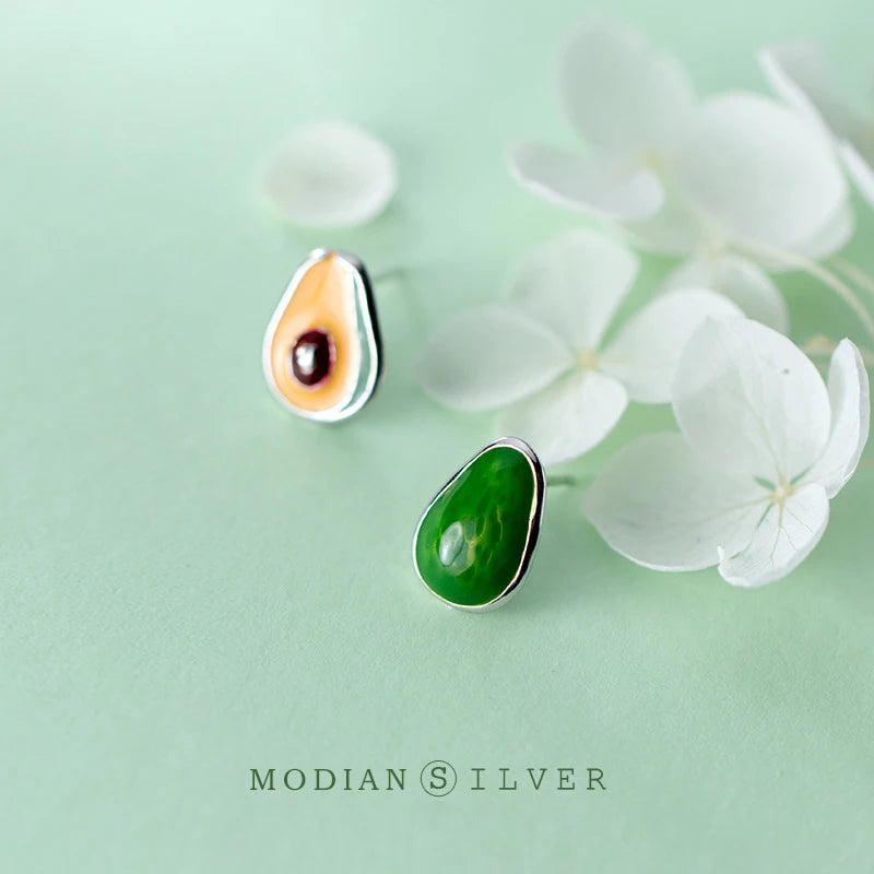 925 Silver Green Enamel Avocado Stud Earrings for Women