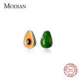 925 Silver Green Enamel Avocado Stud Earrings for Women