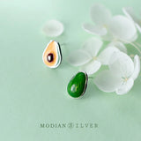 925 Silver Green Enamel Avocado Stud Earrings for Women