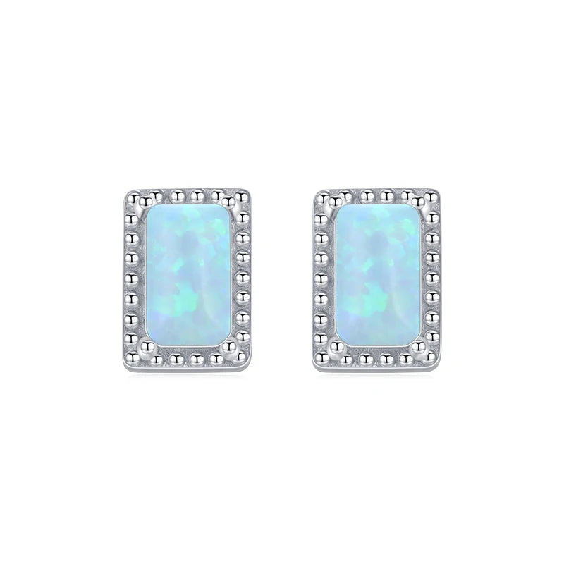Vintage Opal Ear Studs 925 Silver Gemstone Earrings