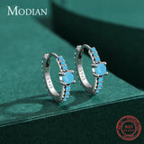 Vintage Turquoise Hoop Earrings 925 Sterling Silver Women Wedding Jewelry