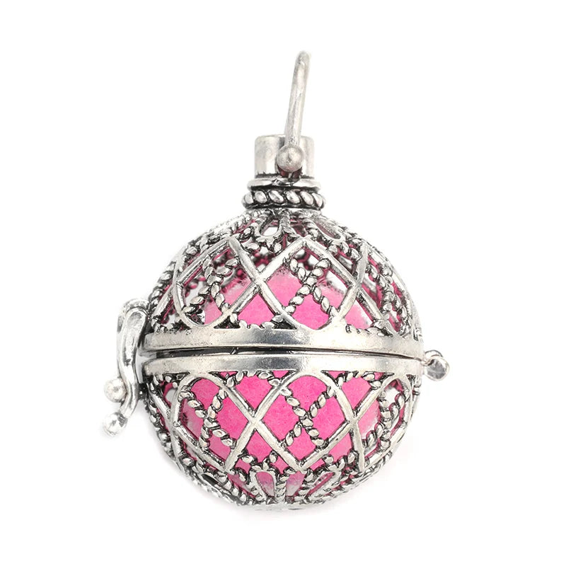 6pcs Hollow Cage Filigree Ball Box Essential Oil Diffuser Locket Pendants