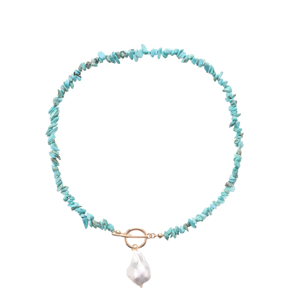 MODOMA Pearl Pendants Turquoise Choker Necklace Vintage Ladies Jewelry