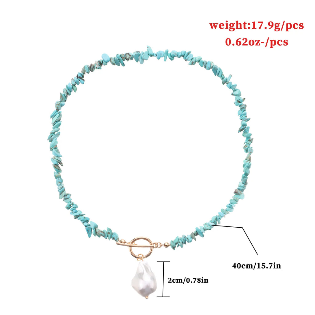 MODOMA Pearl Pendants Turquoise Choker Necklace Vintage Ladies Jewelry