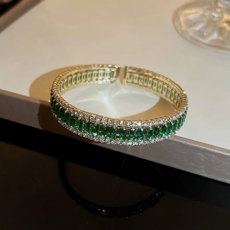 Geometric Zircon Crystal Bangles with Rhinestones