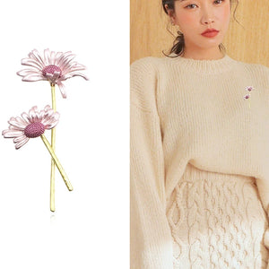 Enamel Daisy Flower Brooches for Women Lapel Collar Pins Couple Jewelry