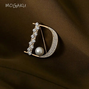 Letter Brooches Unisex Crystal All-match Accessories Women Pearl Decoration
