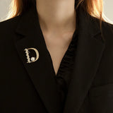 Letter Brooches Unisex Crystal All-match Accessories Women Pearl Decoration