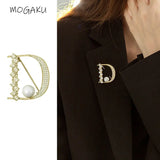 Letter Brooches Unisex Crystal All-match Accessories Women Pearl Decoration