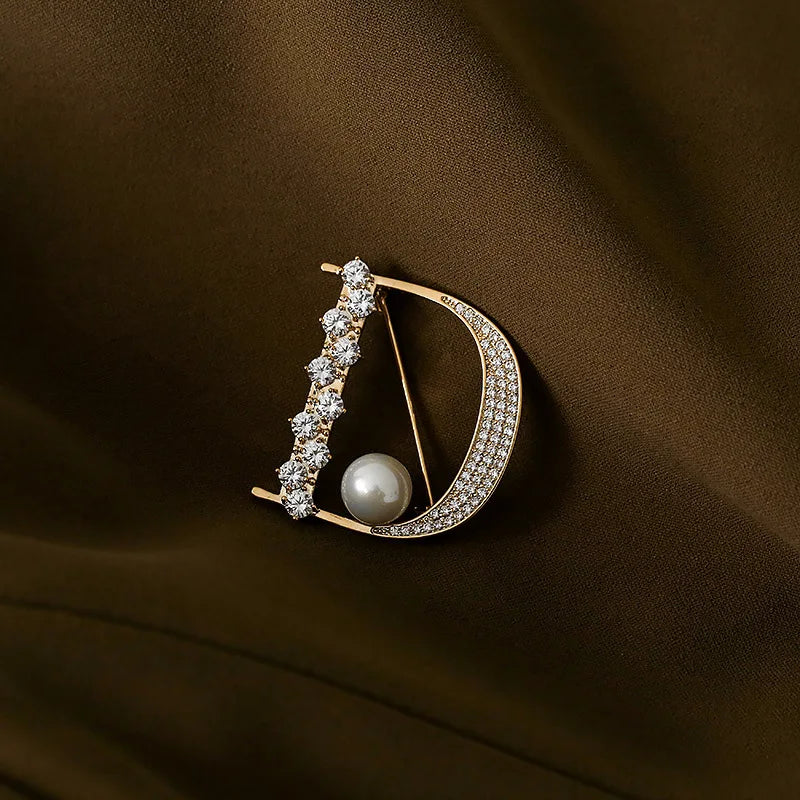 Letter Brooches Unisex Crystal All-match Accessories Women Pearl Decoration