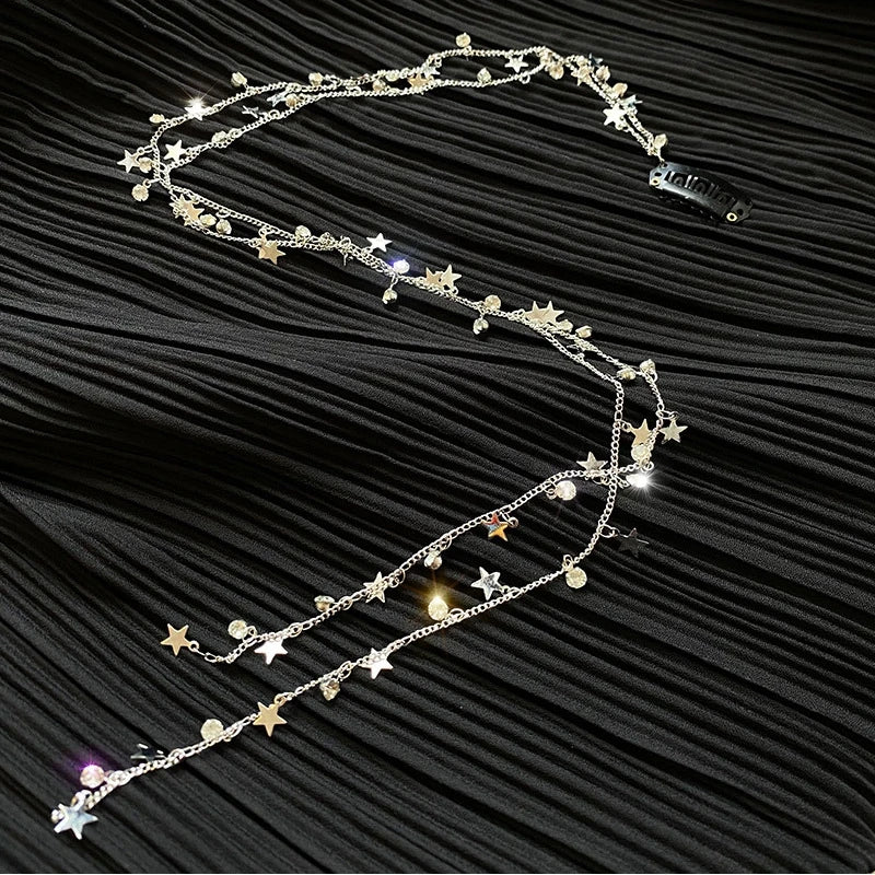 Unisex Hair Chains Metal Star Tassel Hairbands Punk Style Hair Pins