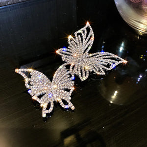 Crystal Butterfly Brooch Double Rhinestone Suit Lapel Pins Ladies Party Jewelry