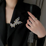 Crystal Butterfly Brooch Double Rhinestone Suit Lapel Pins Ladies Party Jewelry