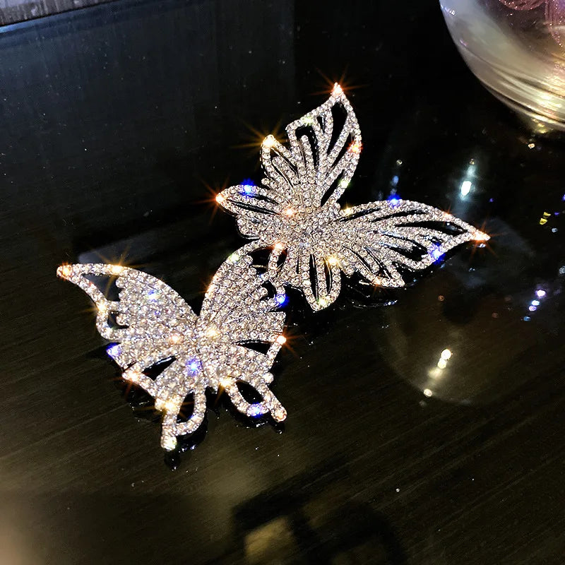 Crystal Butterfly Brooch Double Rhinestone Suit Lapel Pins Ladies Party Jewelry
