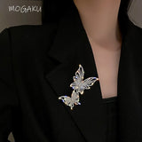 Crystal Butterfly Brooch Double Rhinestone Suit Lapel Pins Ladies Party Jewelry