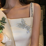 Crystal Butterfly Brooch Double Rhinestone Suit Lapel Pins Ladies Party Jewelry