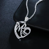 MOM 925 Silver Necklace Zircon Crystal Pendant Gift Jewelry