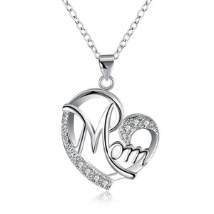 MOM 925 Silver Necklace Zircon Crystal Pendant Gift Jewelry